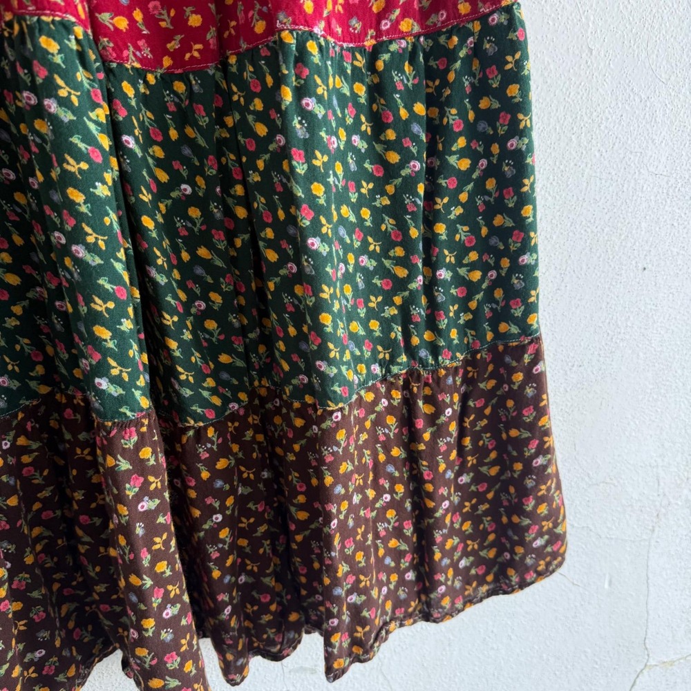 Vtg Boho Maxi Skirt Tiered Patchwork Floral Cottagecore Prairie Young Threads XL - Picture 4 of 9